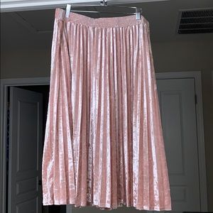 Pink Velvet Pleated Maxi Skirt